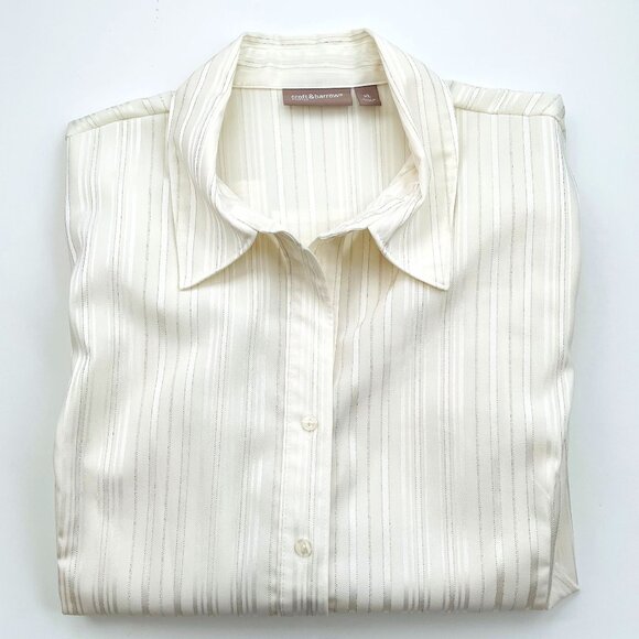 Croft & Barrow Stretch XL Ladies Button Down Dress Top Blouse Stripe  Kohls  VG+ - Picture 1 of 11